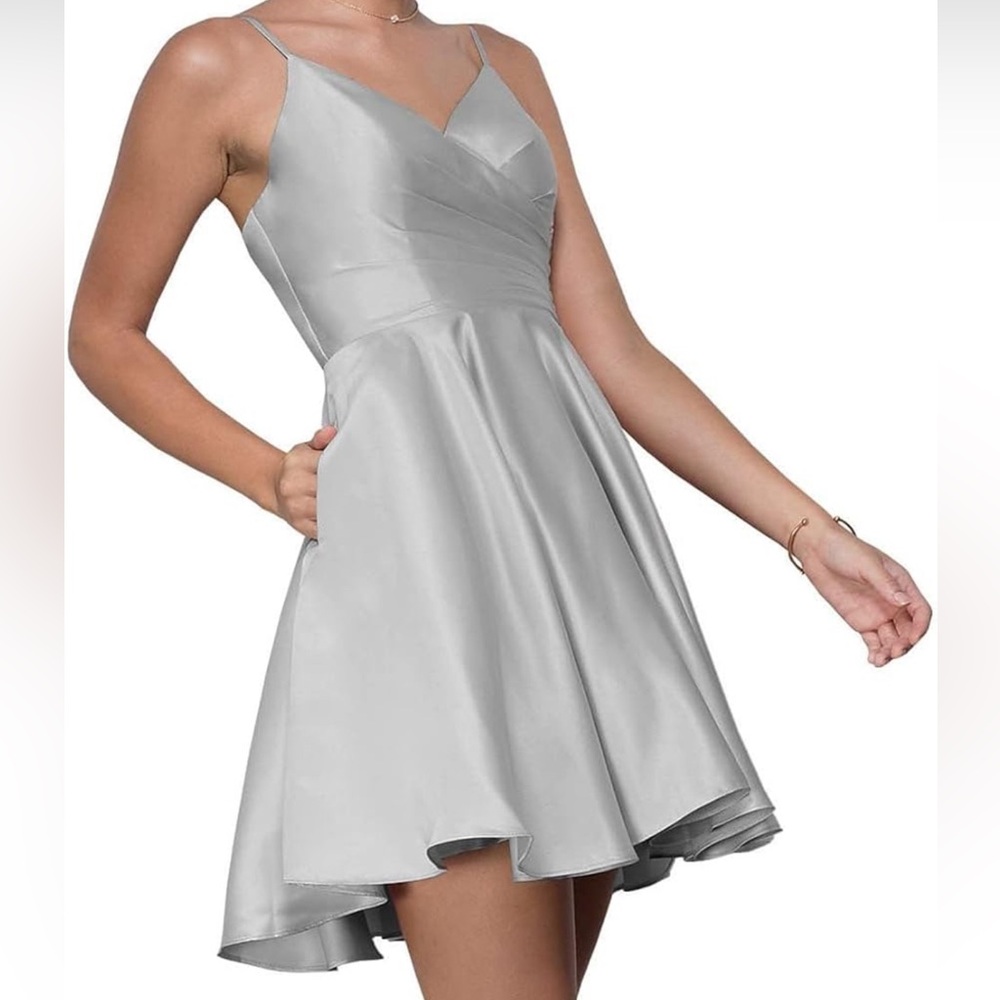 Short Satin Homecoming Dresses for Teens with Pockets